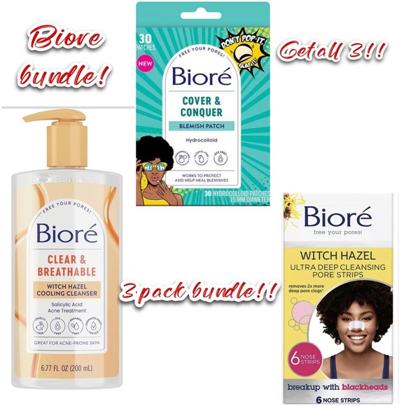 Biore Skincare Bundle. Clear & Breathable, Blemish Patch, Pore Strips. Get all 3 - Picture 1 of 13